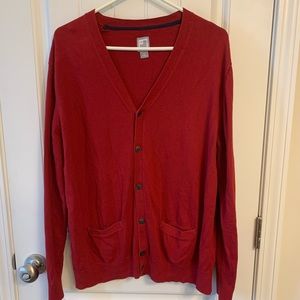 JCP Men Maroon button down long sleeve cardigan, M